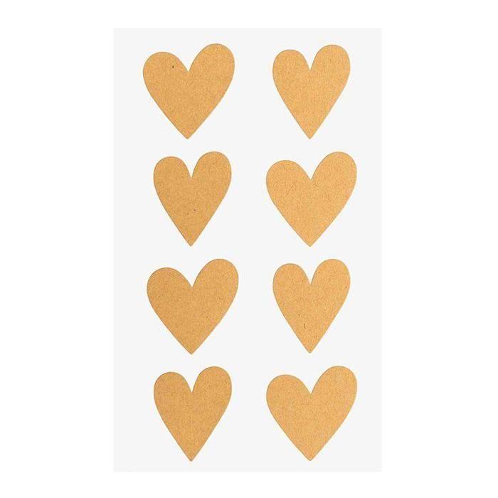 4 feuilles d'autocollants coeurs kraft
