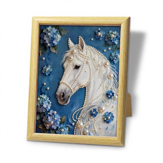 Chinese Horse Year Faux Pearl Painting Kit DIY 3D Lunar New Year Wall Art Zodiac Horse Home Craft Kit Spring Festival Gifts for Beginners Adults