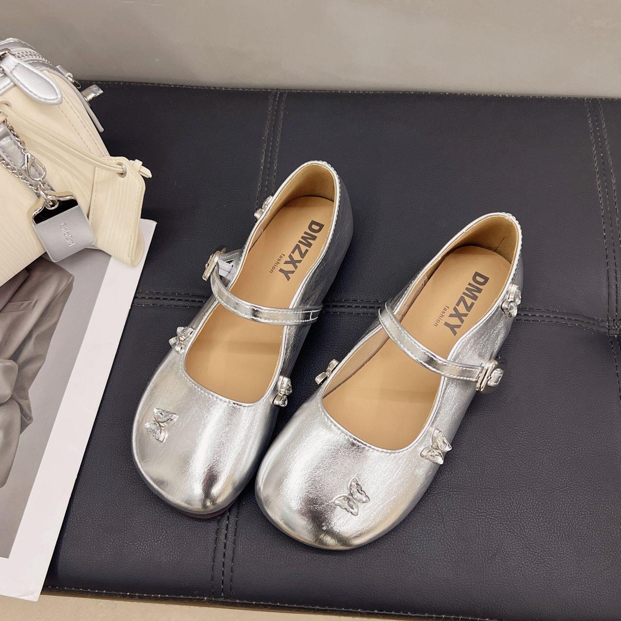 

Korean Version Of Butterfly Mary Jane Shoes Flat-Soled Soft-Soled New Casual Breathable Single Shoes Women S Versatile Grandma Shoes Tide 35 серебряный