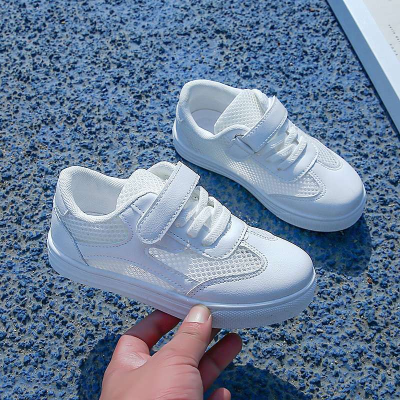 Children's Six One Little White Shoes Summer Boys and Girls Single Mesh Breathable White Sneakers Students Board Shoes School Performance Shoes