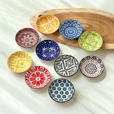 Bohemian Ceramic Soy Sauce Dipping Dish - Small Condiment Tableware for Japanese Cuisine & Desserts