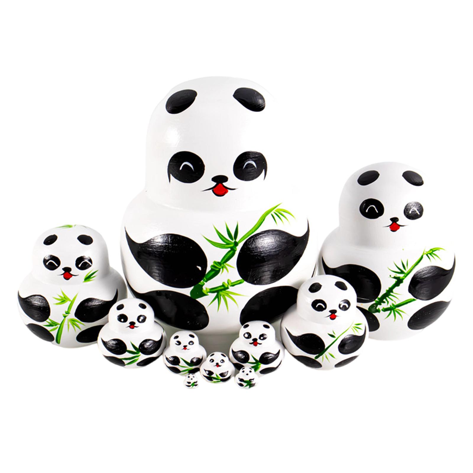 

Русские матрешки 10 шт., деревянная матрешка ручной работы, классическая мультяшная коллекционная фигурка панды, куклы, складывающиеся в стопку, игрушка