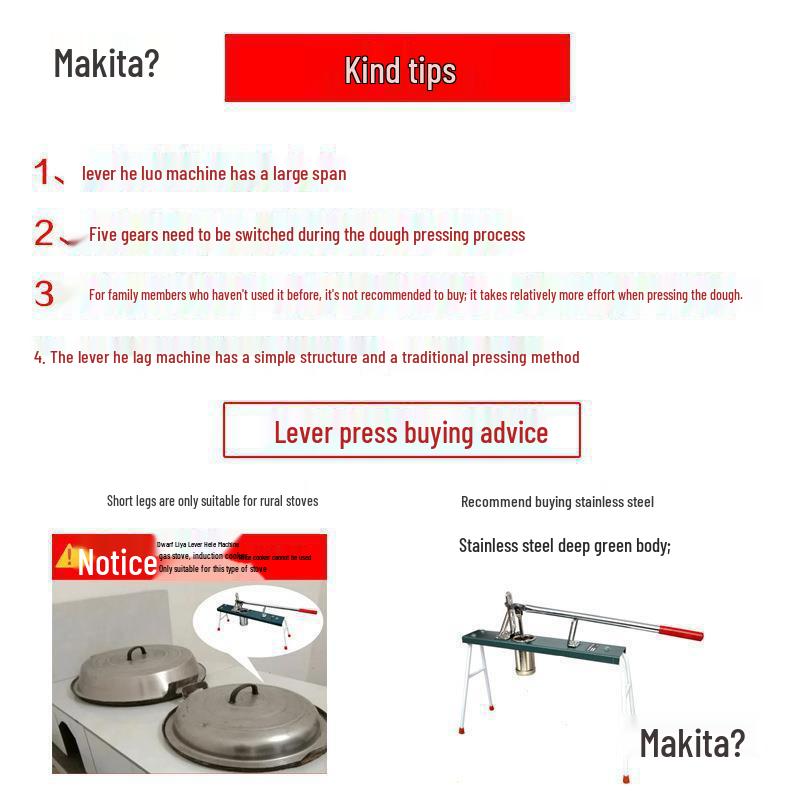 Manual Noodle Press Machine for Homemade Lo Mein with Hand Lever & Large Cross Wheat Taibao Roller.