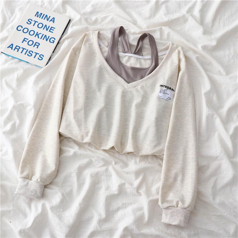Chic Korean-Style Women's Sweatshirt - Fake Two-Piece Design, Perfect for Spring and Autumn Trends