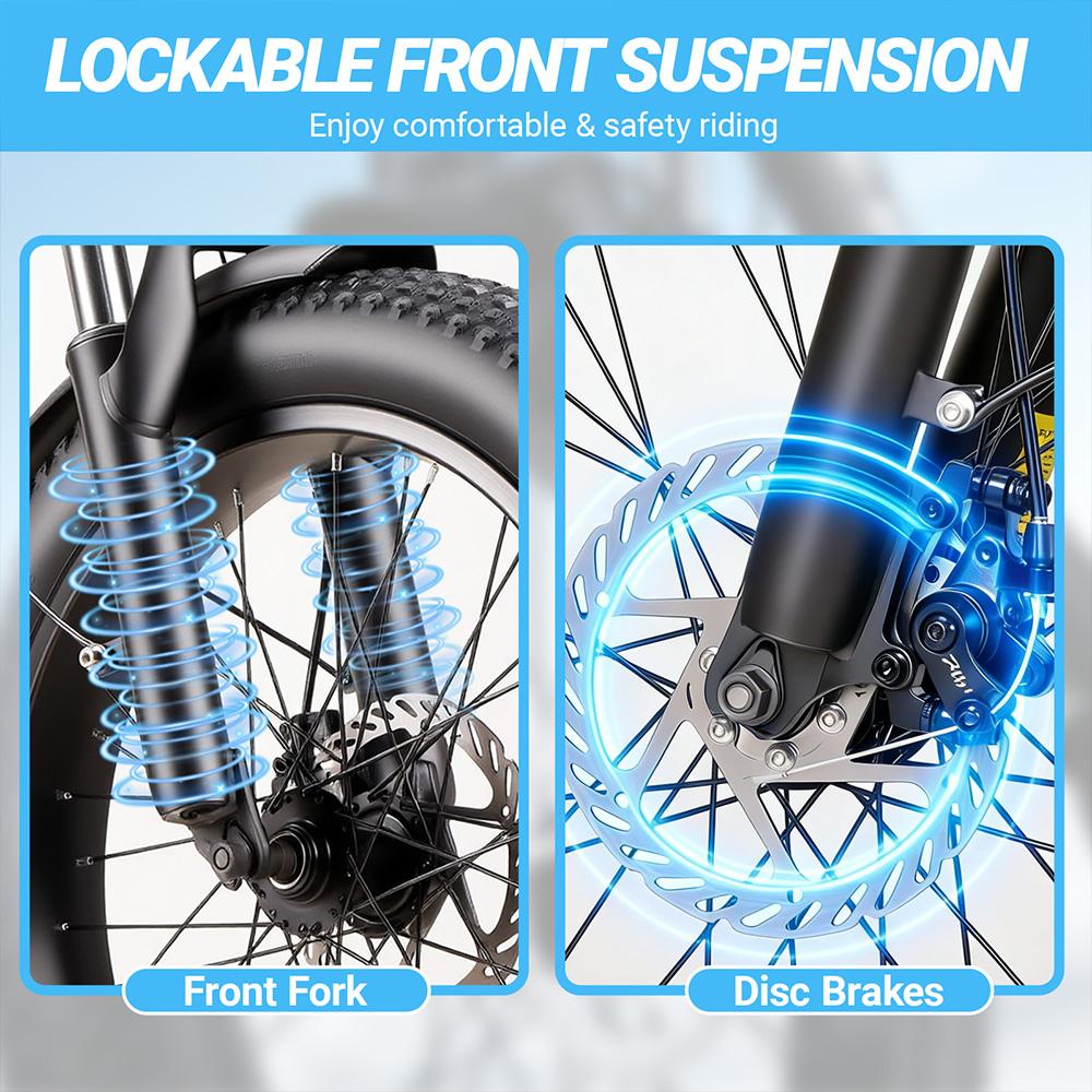 Electric Bicycle Ebycco S1 20" Tire 250W Motor City Electric Bike For Adult 36V 10.4Ah Dual Disc Brakes Max Range 50Km 7 Speed Black