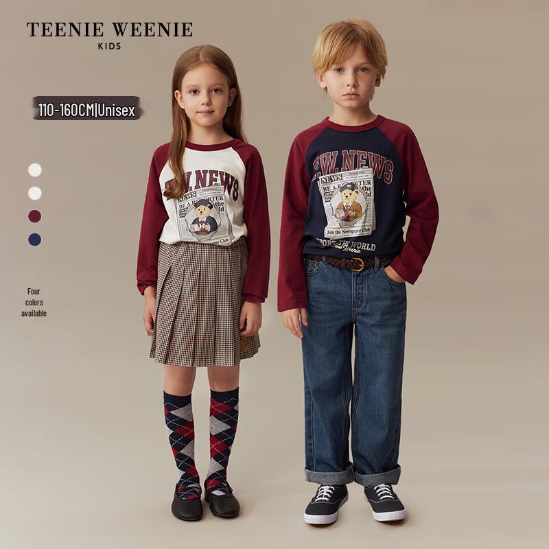 Teenie Weenie Kids 2025 Autumn Unisex Color-Block Raglan Long-Sleeve T-Shirt 130
