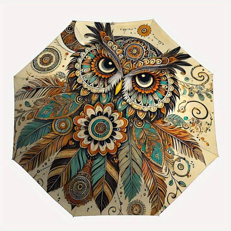 1pc Owl Mandala Automatic Open 8-Rib Windproof Umbrella, Travel & Commuting, Suitable for All Seasons