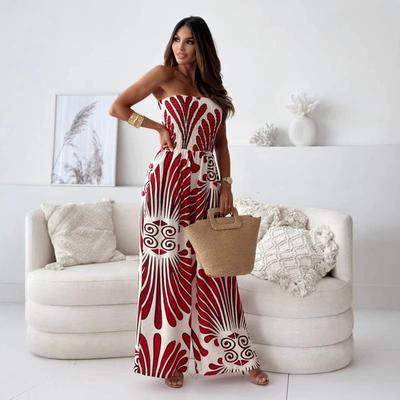 New Summer Fashion Printed Strapless and Waist-cinching Trousers and Jumpsuits for Women