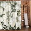 Boho Floral Botanical Shower Curtain - Mid Century Green Flowers & Leaves,  Spring Summer Retro Aesthetic, All-Season Bath Decor