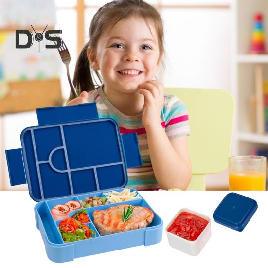 Bento lunsjboks lekkasjesikker 6-roms lunsjboks med skjegaffel sauskopp BPA-fri matbeholder for skolesnackbeholder