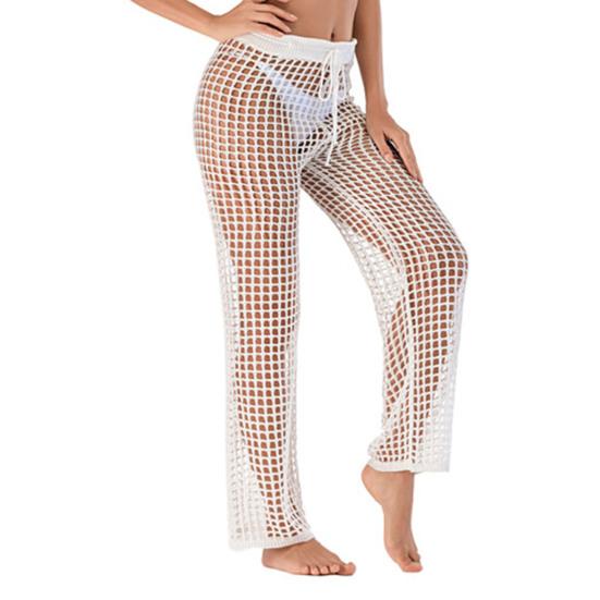 Beach Pants Sexy Hollow Out Polyester Crochet Net Women Cover Up Pants for Vacation