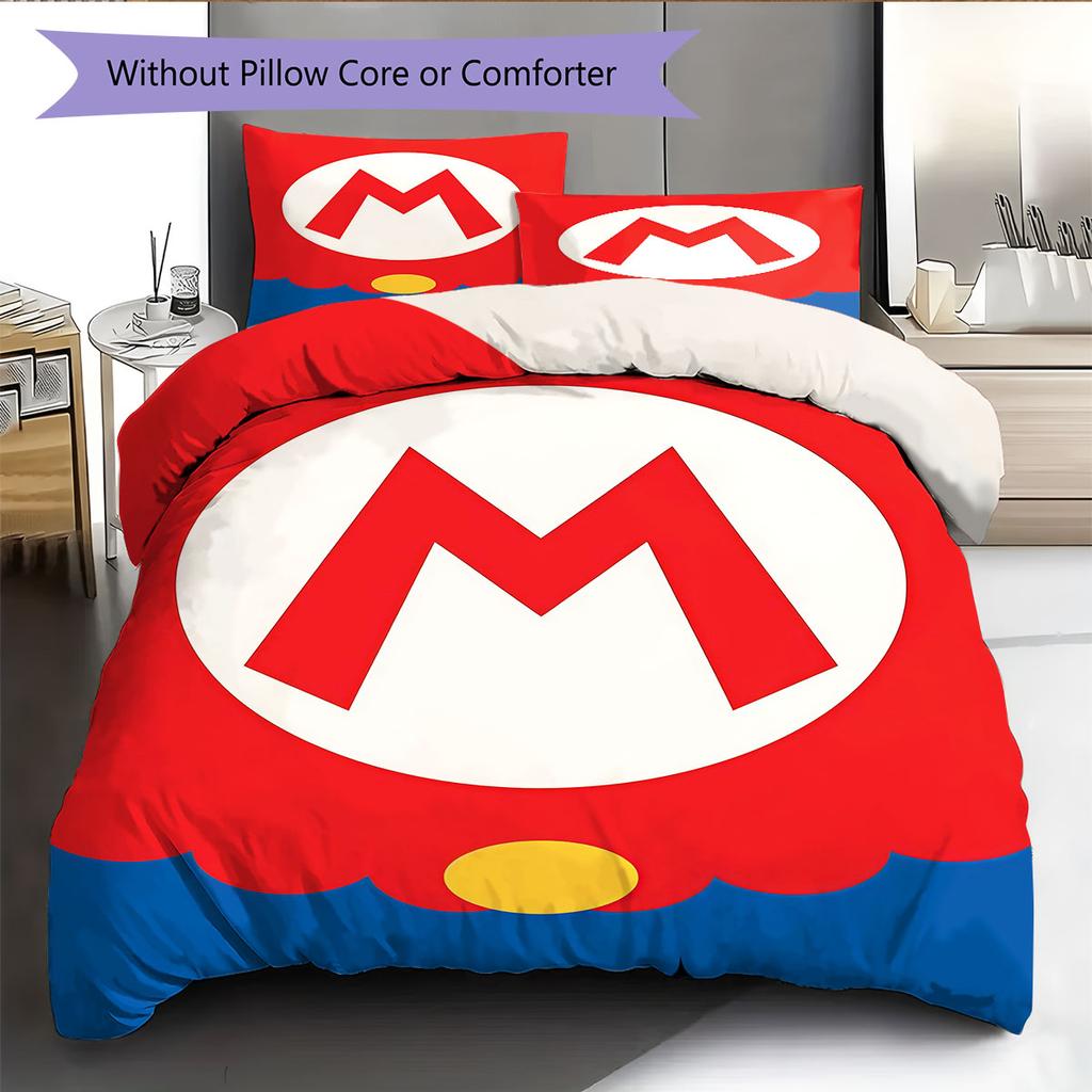 Mario Cartoon Pattern Bedding Home Decoration Birthday Gift ( 1 duvet cover + 2 pillowcase, without core),fan merchandise.