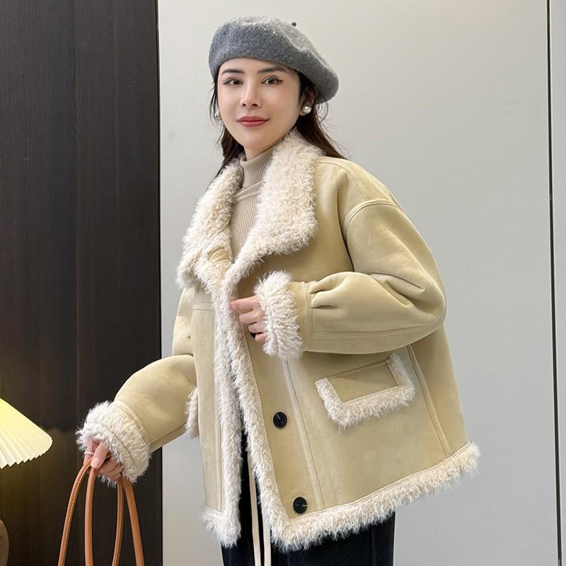 

Женская короткая куртка на бархатной подкладке в корейском стиле 2024: Теплый, элегантный дизайн со стойкой воротником для осени и зимы. Medium хаки