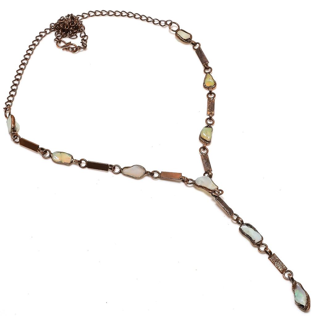 Rainbow Moonstone Necklace Gemstone Jewelry, Copper Electroformed Necklace, Adjustable Handmade Beautiful Jewelry Chain Necklace