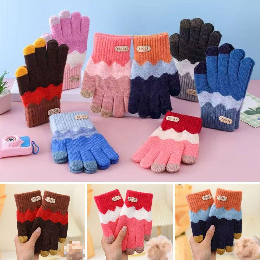 Fashion Warm Winter Gloves Coldproof Windproof Gloves Soft Candy Color Knitted Gloves for 6-14 Years Old Toddler