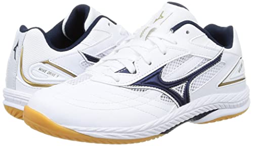 Mizuno Wave Drive 9 Table Tennis Shoes, Lightweight, Grip, White/Navy/Gold, Size 25.5 cm, 2E