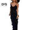Women Evening Dress Low-cut V Neck Backless Sleeveless Spaghett Strap Split Hem Patchwork Slim Fit Floor Length Solid Color Cocktail Prom Party Maxi