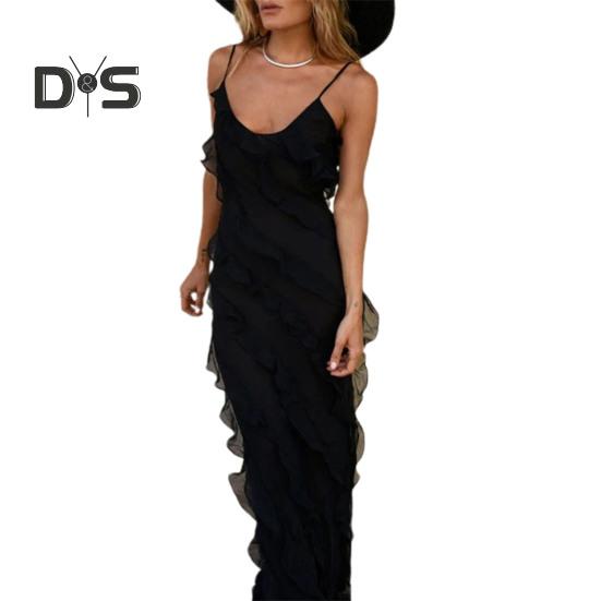 Women Evening Dress Low-cut V Neck Backless Sleeveless Spaghett Strap Split Hem Patchwork Slim Fit Floor Length Solid Color Cocktail Prom Party Maxi