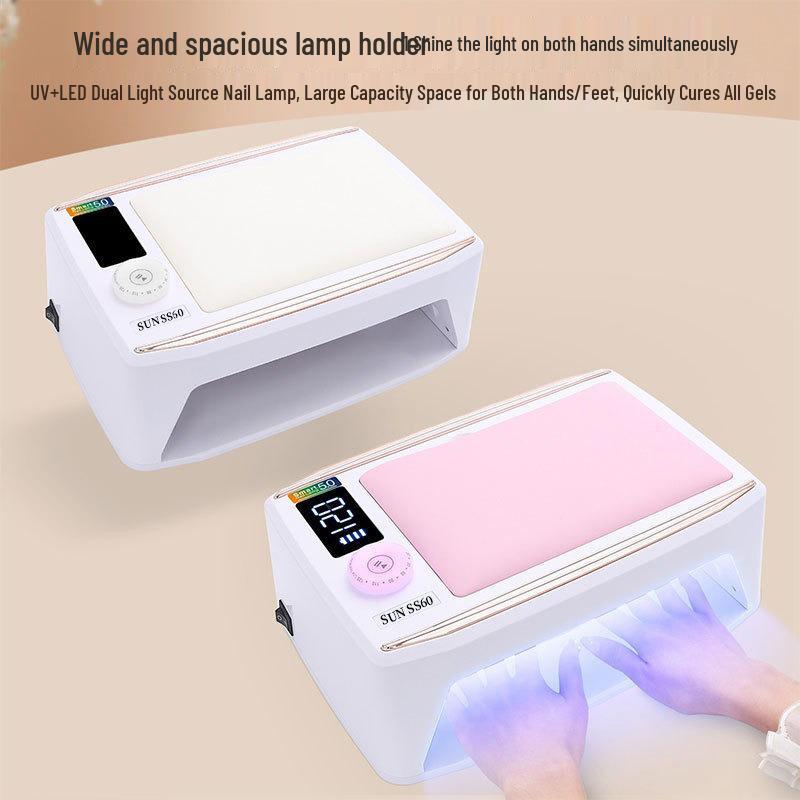 Rechargeable 380W Nail Lamp with Hand Rest for Two-Hand Nail Art