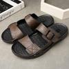 High Quality Casual Leather Sandals Men Comfy All-match Slipper 2025Summer Flat Designer Walking Shoes Beach Breathable Slippers