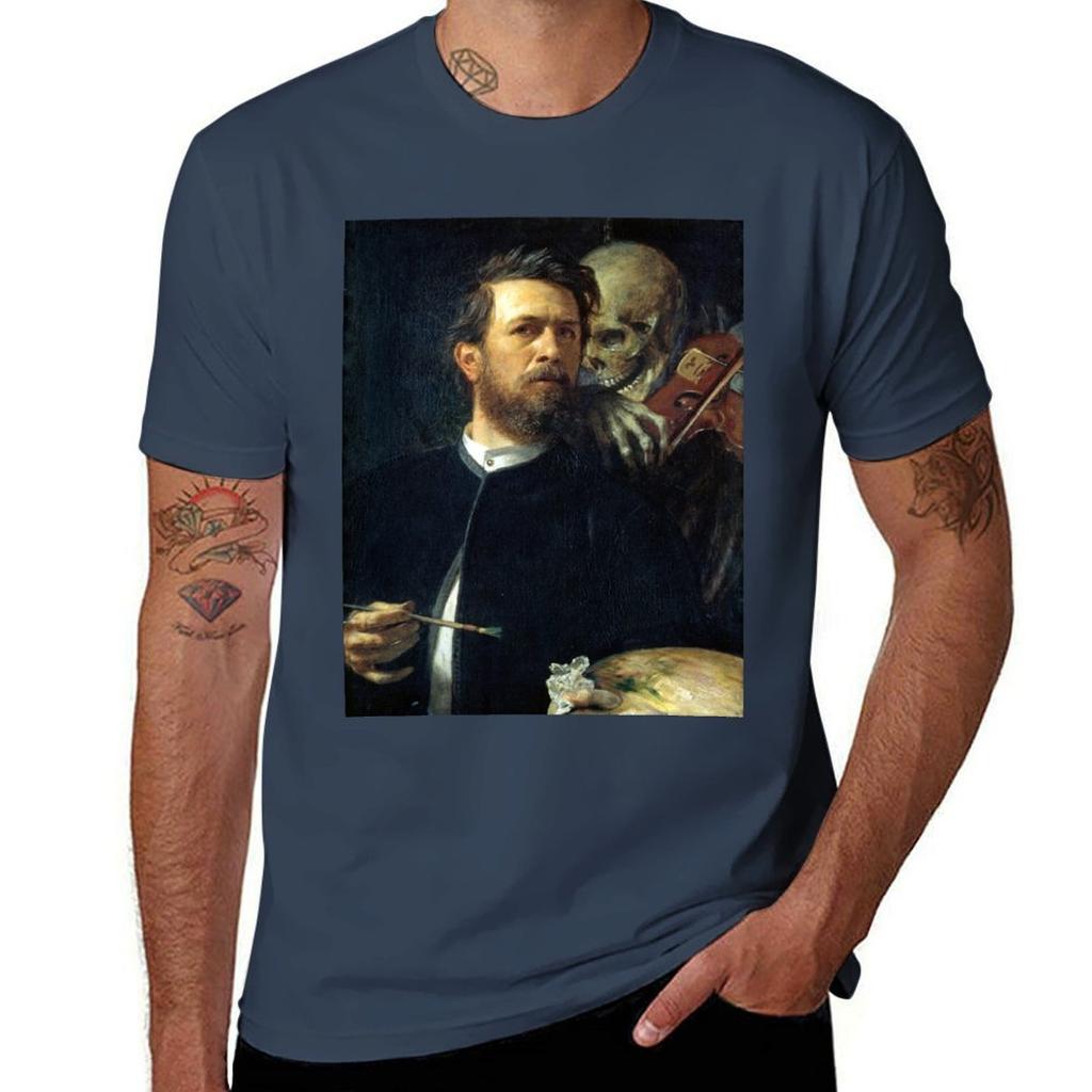 Self Portrait With Death Playing The Fiddle Arnold Bocklin Tshirt Work Comfort For Unisex Tshirt