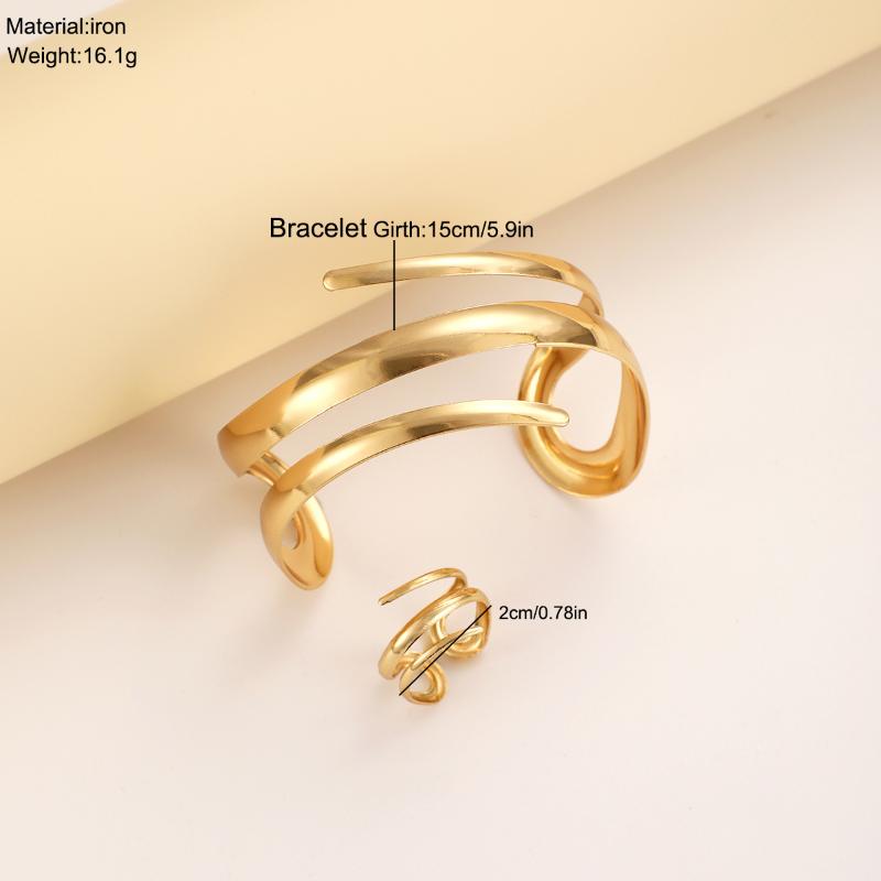 2-teiliges Set Übertreibung Persönlichkeit Goldfarbe Spirale Mehrschichtig Armband Ring Für Frauen Party Pendeln Charms Schmucksets Geschenk
