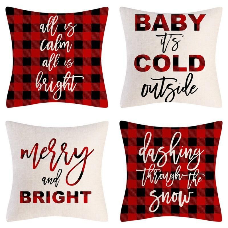 New Christmas Throw Pillow Cushion Home Decoration Short Plush Linen Printed Throw Pillow Cover