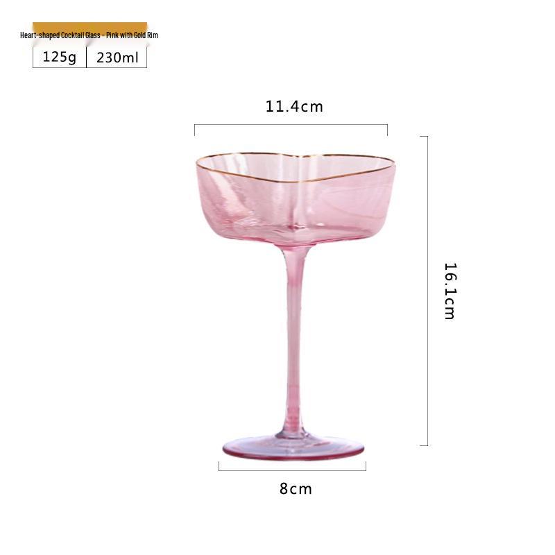 Hammered Pink Gold Rim Heart-shaped Glassware Set: Red Wine, Champagne Flute, Juice, European High-stem Glasses