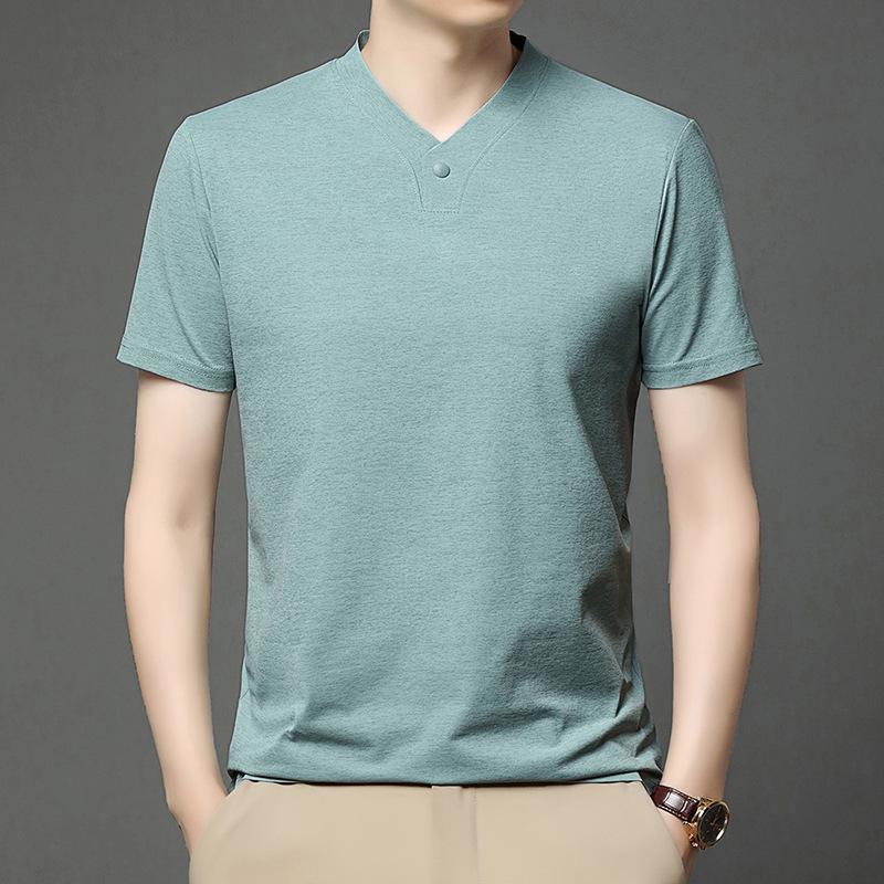 

Men’s Summer 2025 V-neck Single-button Short Sleeve Breathable T-shirt 3XL (160-180) мятный зеленый