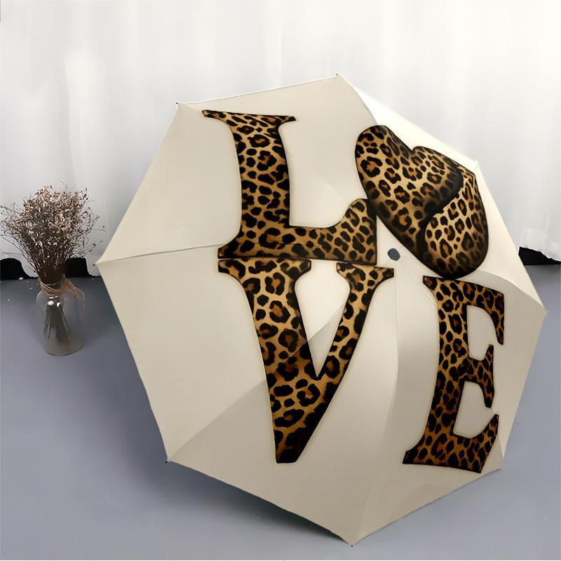 1pc Leopard Love Automatic Open/Close Umbrella Compact Folding Umbrella, All-Season Portable Umbrella for Women/Men F1124228