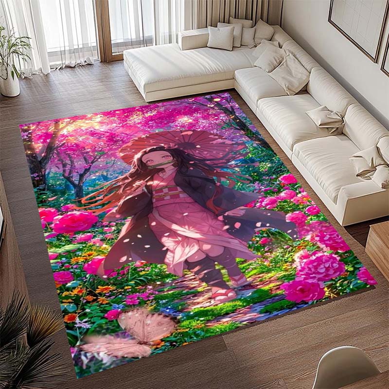 Anime-themed Kamado Nezuko Kimetsu No Yaiba Rug, Suitable for Playrooms, Bedrooms, Living Rooms, Sofas, and Other Home Décor;