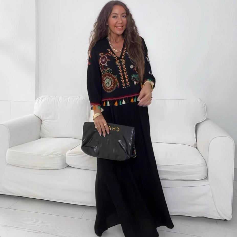 2025 Autumn European & American Elegant Print Top + Wide-Leg Pants Set