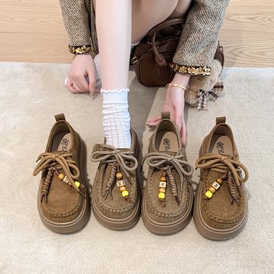 Platform Women's New Autumn Single Shoes Retro Versatile Casual Shoes Increase the Height of Lazy Doudou Shoes Tide