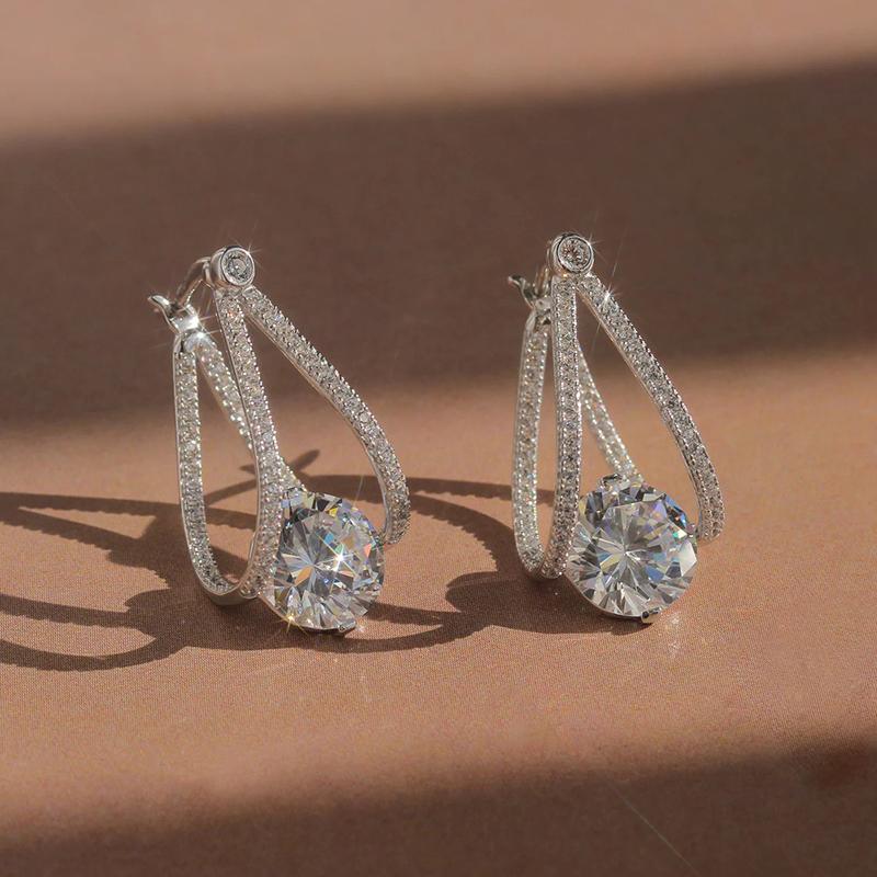 

Huitan Sparkling Copper Color Hoop Earrings for Women Fashion Contracted Design Crystal CZ Earrings Temperament Female Zircon