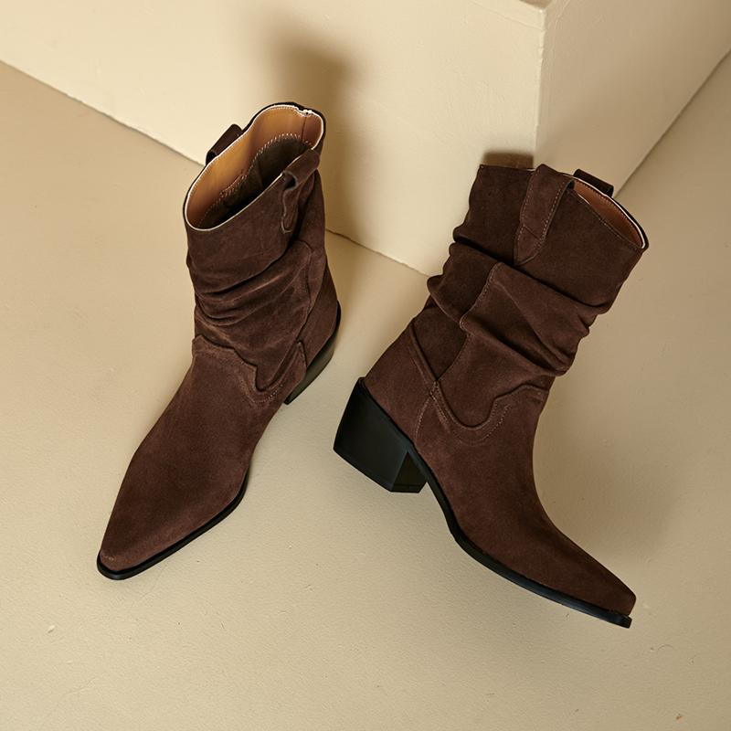 Women's High-heeled Short Boots Autumn and Winter New Suede Large-size Casual Roman Boots