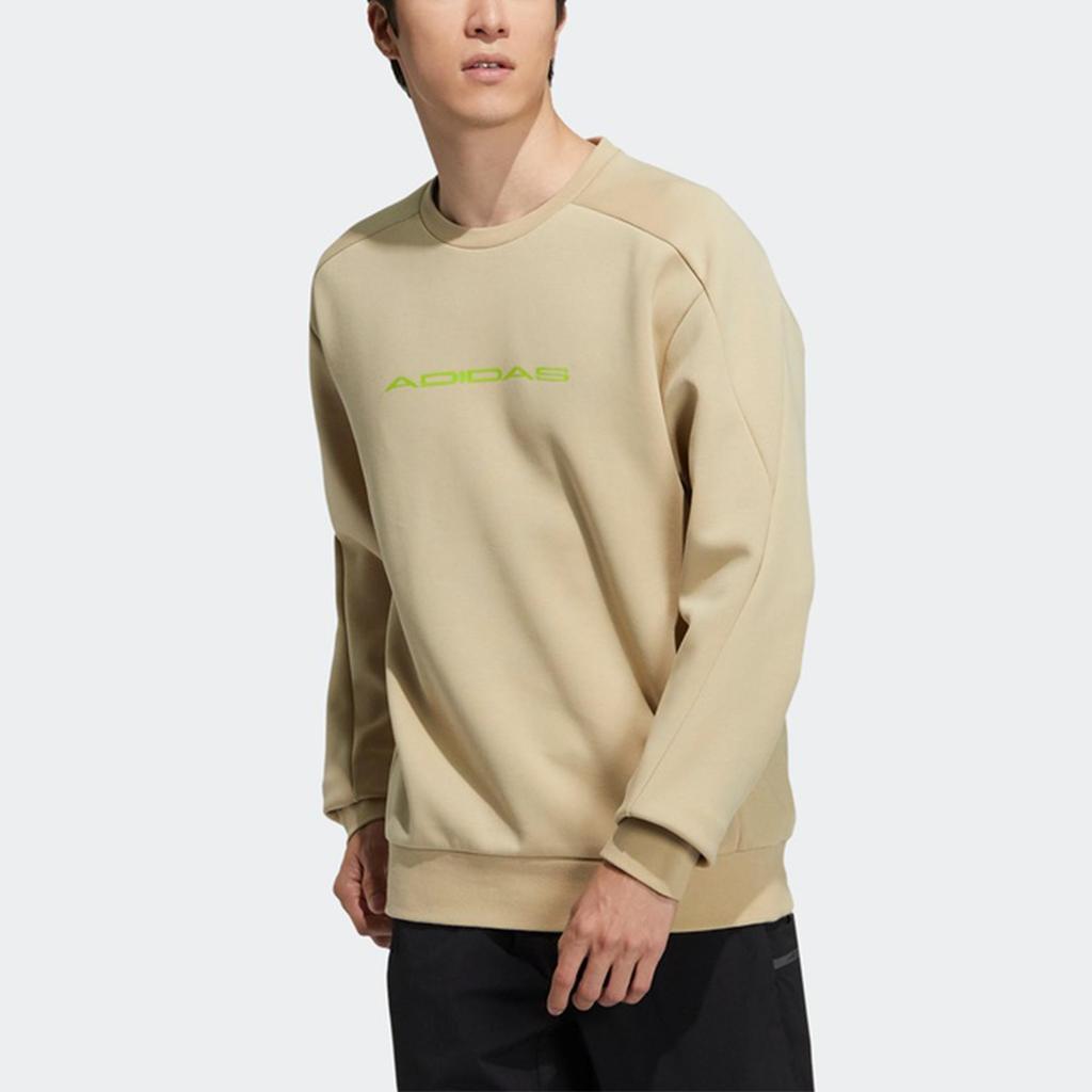 adidas Essentials Series Logo Print Pullover Hoodie Casual Sweat Top Men Khaki H39278