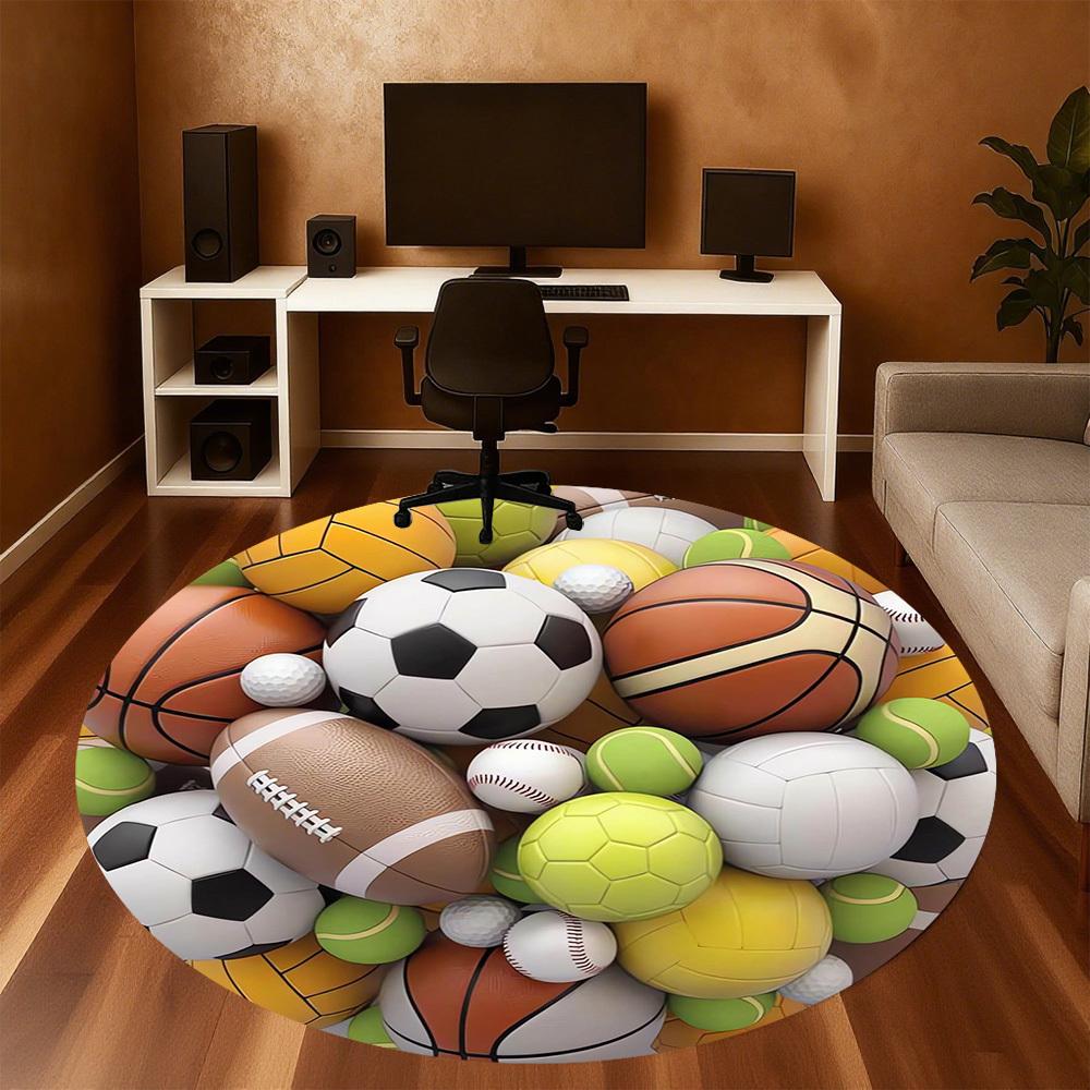 1pc Sports Balls Round Chair mat Area Rug - Non-Slip, Floor Mat for Office, Bedroom, home decor Christmas Gift p0811232