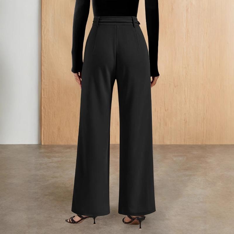 Women's Spring and Autumn Metal Belt with High Waist Vertical Suit Pants