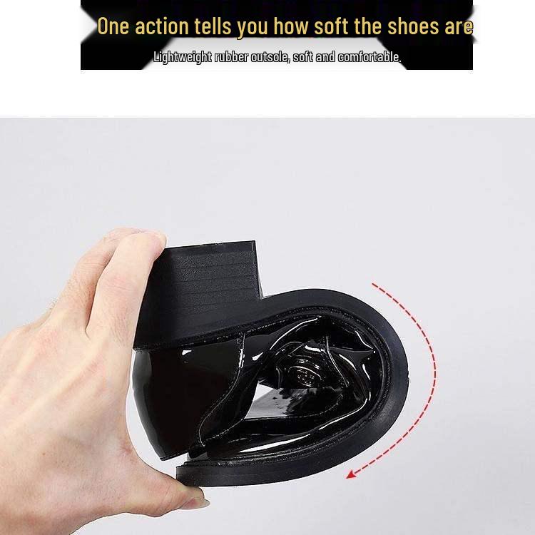 Mocasini de piele cu toc mediu pentru femei: Negru, căptușit cu lână, care adaugă înălțime, pentru primăvara și toamna 2025.