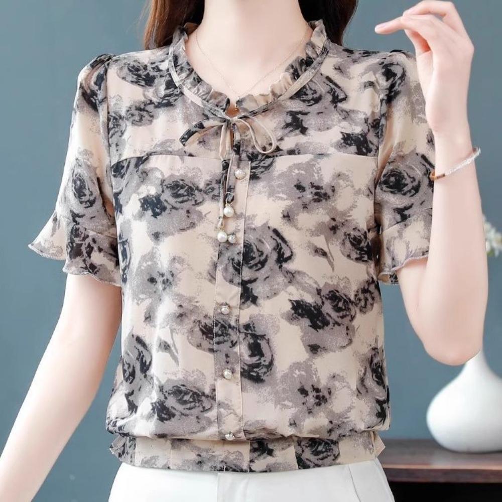 

Fashionable Floral Short Sleeves for Women Loose Slim Women s Top L зелений