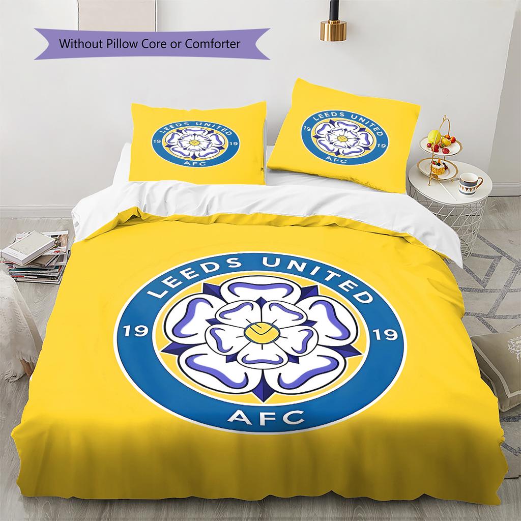 Leeds United Football Club Pattern Bedding,Quilt Set Quilt Cover Pillowcase Home Birthday Gift (1 * duvet cover + 2 * pillowcase, without core)