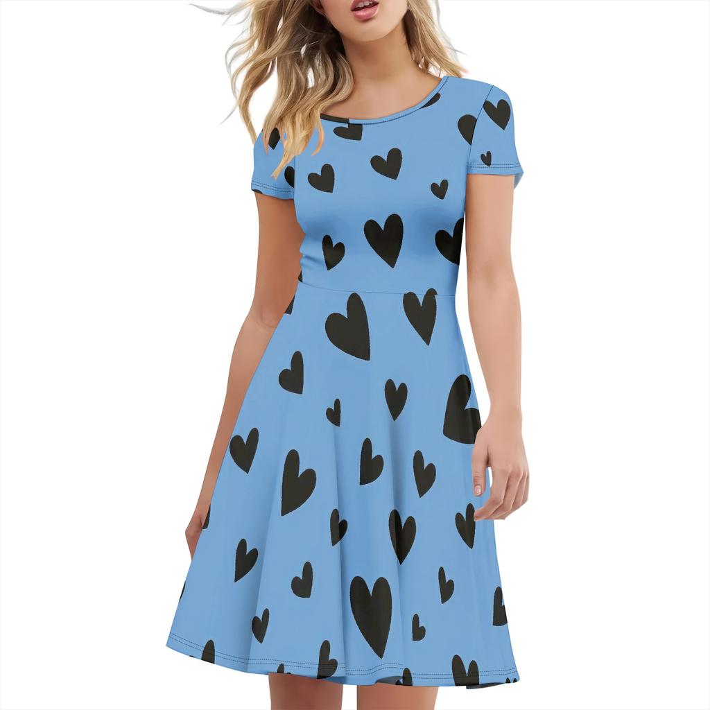 Women's Summer Casual T-shirt Dress Short-sleeved Swing Dress Fashion Casual Round Neck Dress Clothing