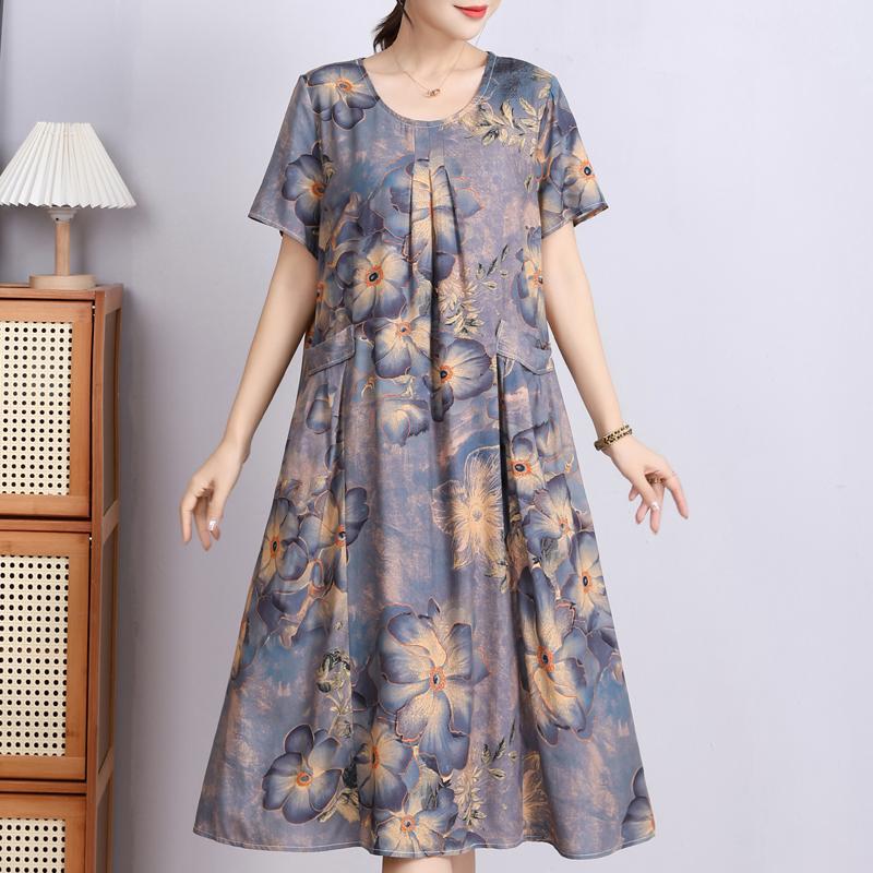 Elegant Woman Summer Dress Casual Loose Short Sleeve Long Dresses Plus Size Woman Clothing