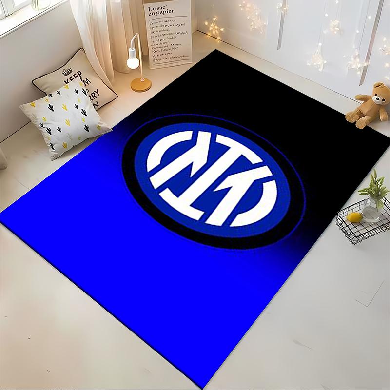 Blue and Black Carpet with Circular White Geometric Symbol Design Suitable for use as an anti-slip for living room bedroom sofas