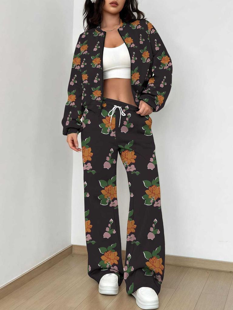 Retro Style Autumn And Winter New European And American Women'S Clothing Flower Printing Suit Women