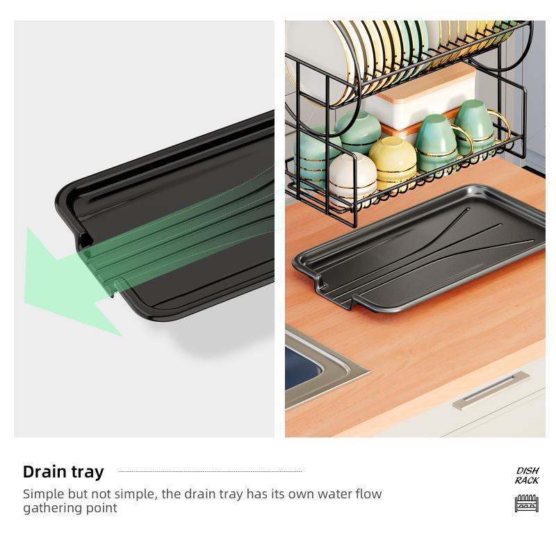 2 Tier Dish Drying Rack Drain Board Set Tableware Drainer Kitchen Countertop Storage Rack Cup Holder Knife and Fork Holder