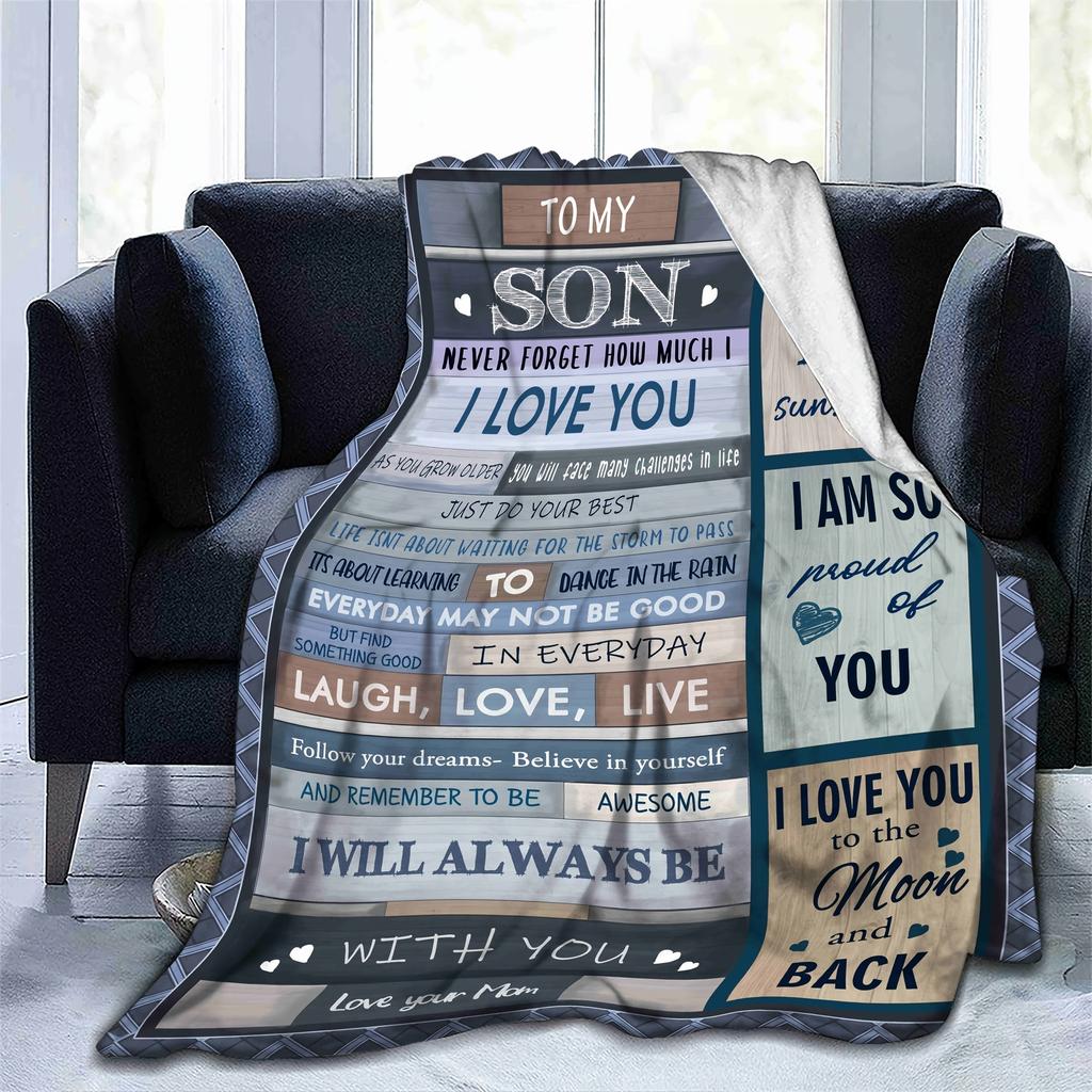 1pc Print Throw Blanket, TO MY SON Flannel Blanket, Soft & Warm Bedding