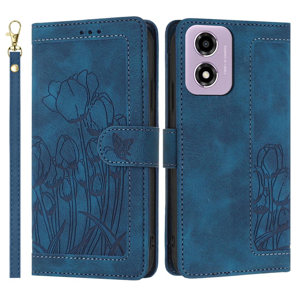 For Motorola Moto E14 4G Tulip Leather Case Phone Cover with 5 Card Slots Wallet