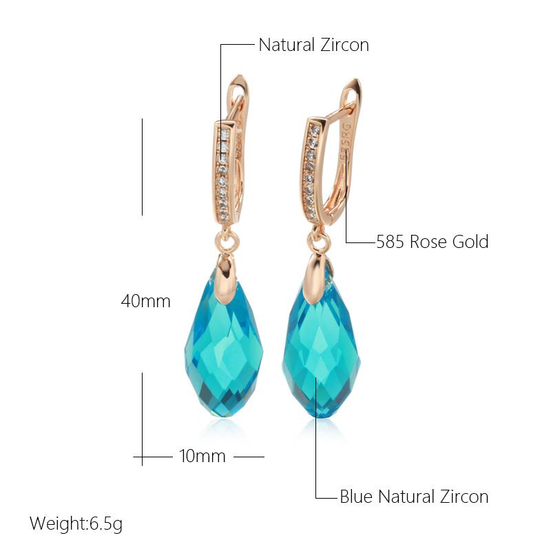 Luxury Shiny Pendant Earrings  Rose Gold Water Drop Green Natural Zircon Inlay Fashion Party Wedding Jewelry