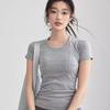 Women's Bare-Feel Yoga Top: Round Neck, Short Sleeve, Stretchy, Breathable, Seamless, Slim Fit for Pilates and Running.